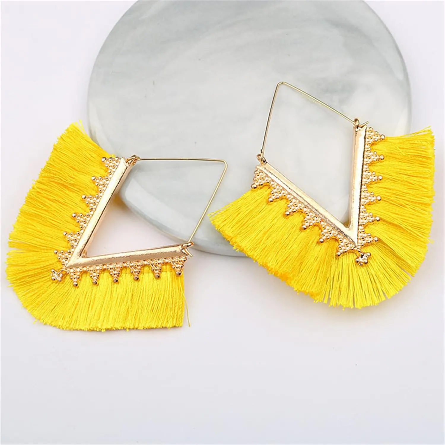 coadipress Statement Tassel Earrings for Women Colouful Silky Lightweight Geometric Triangle Drop Earrings Bohemian Fringe Earrings Geometric Handmade Earrings Holiday Jewelry Gifts