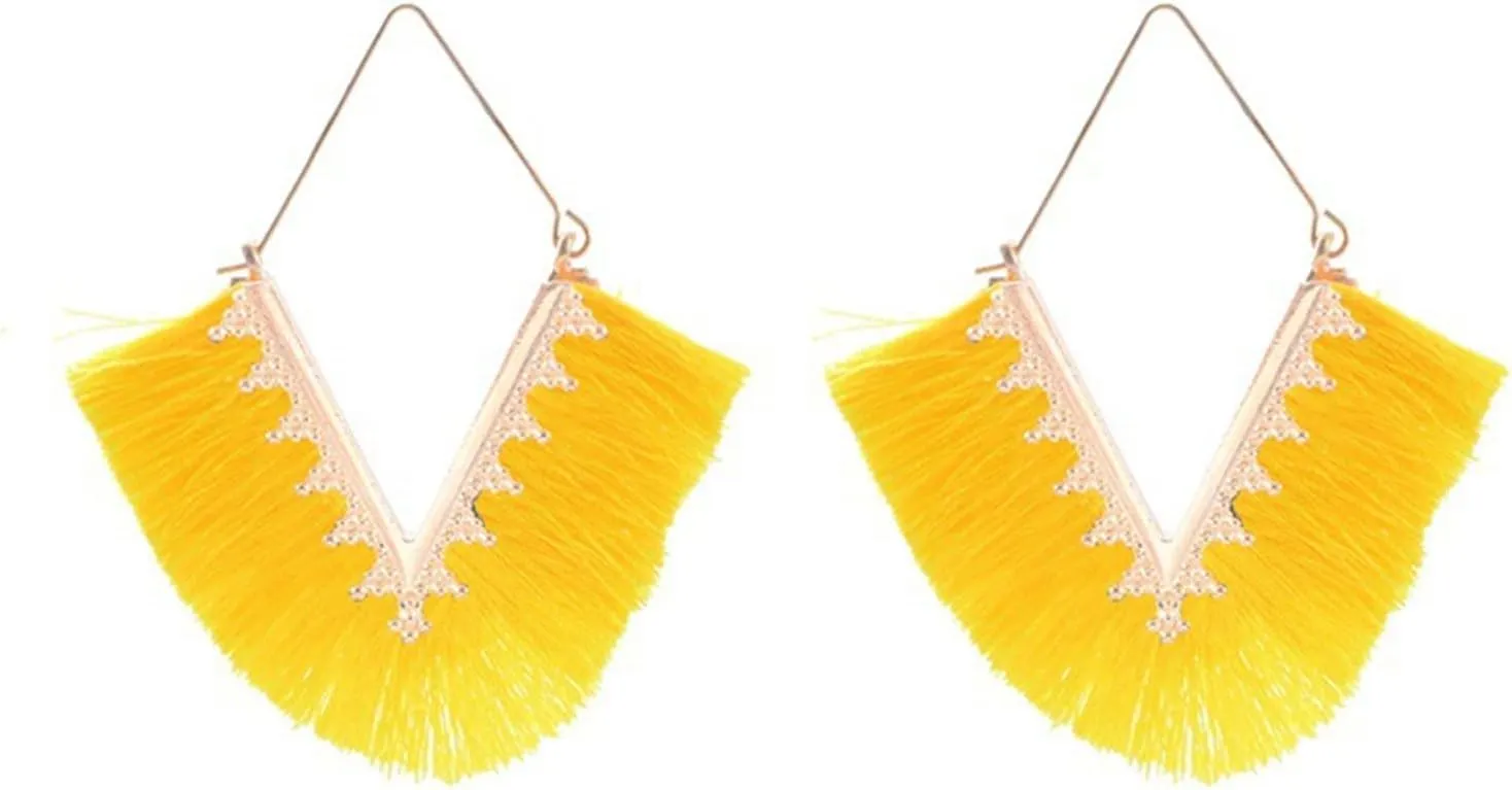 coadipress Statement Tassel Earrings for Women Colouful Silky Lightweight Geometric Triangle Drop Earrings Bohemian Fringe Earrings Geometric Handmade Earrings Holiday Jewelry Gifts