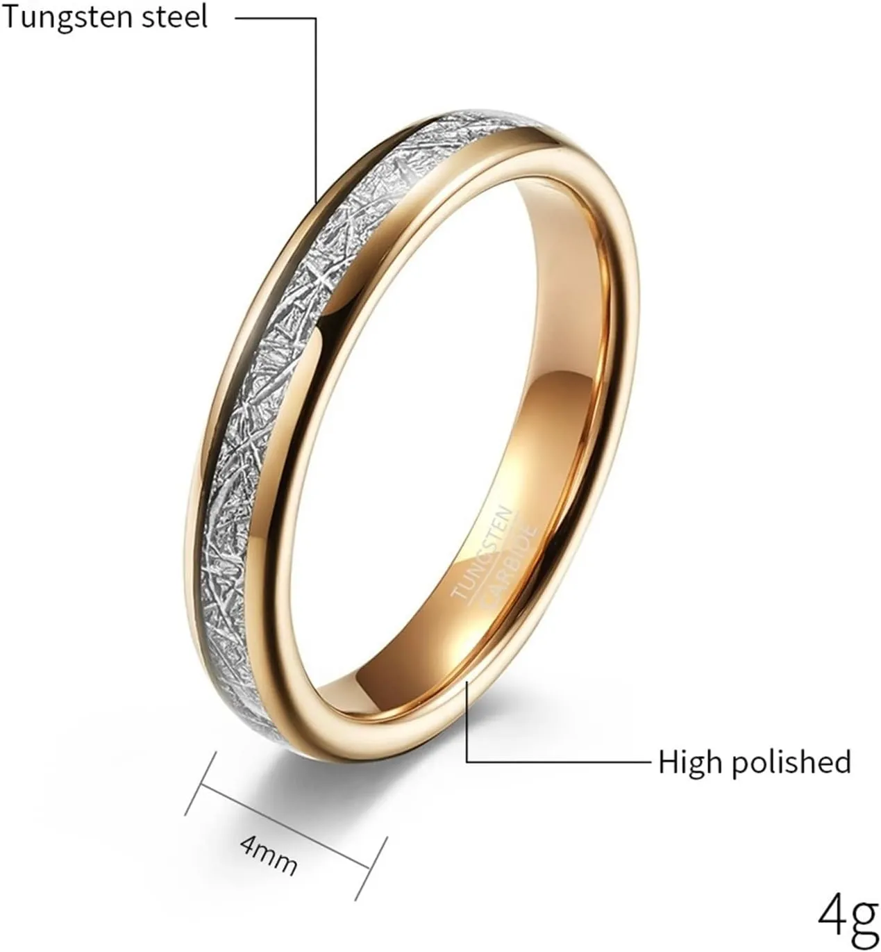 Couple Promise Rings, Mens Wedding Rings Tungsten 4mm 6mm Rose Gold Ring Inlay Metal Proposal Couple Ring
