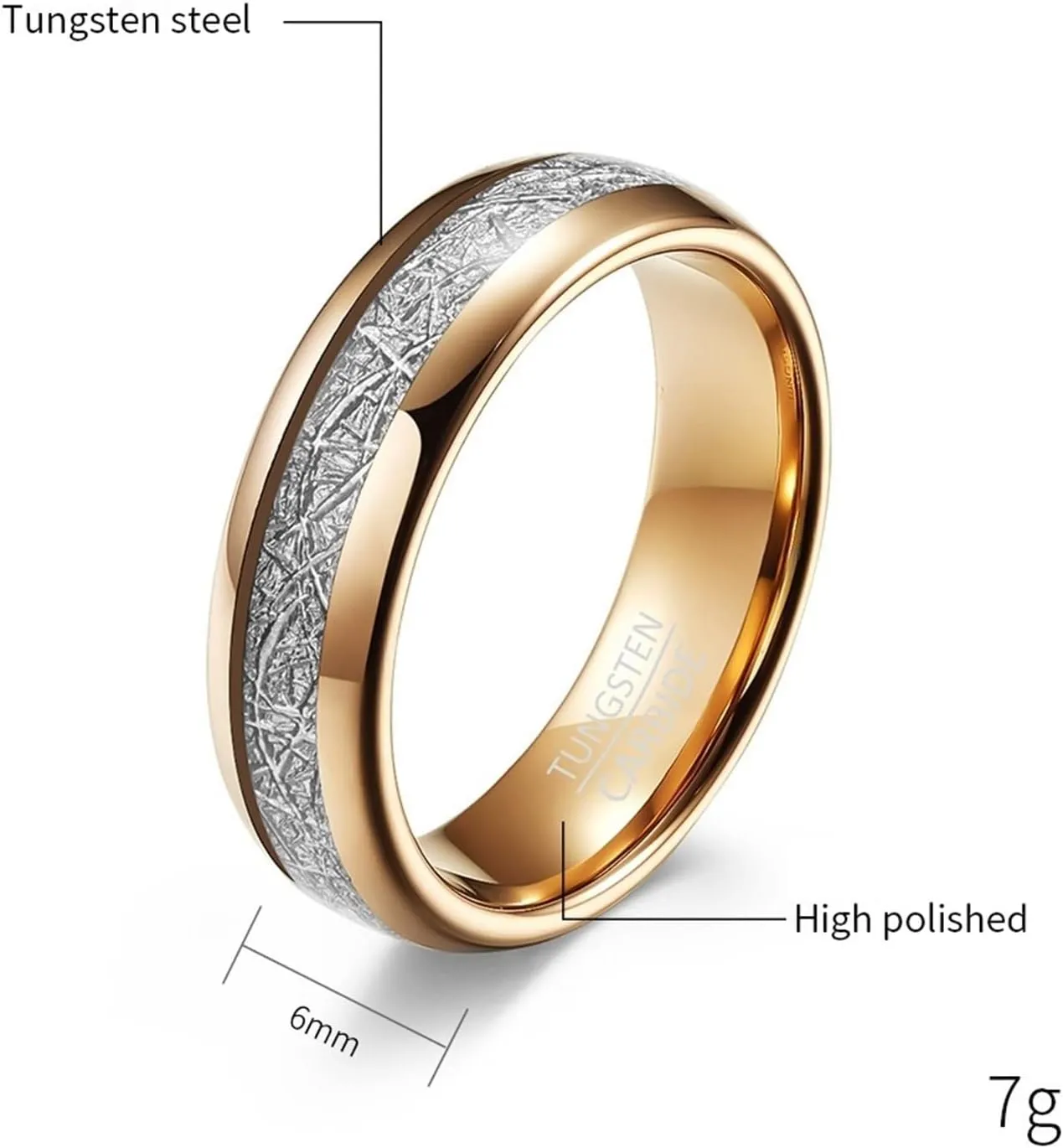 Couple Promise Rings, Mens Wedding Rings Tungsten 4mm 6mm Rose Gold Ring Inlay Metal Proposal Couple Ring
