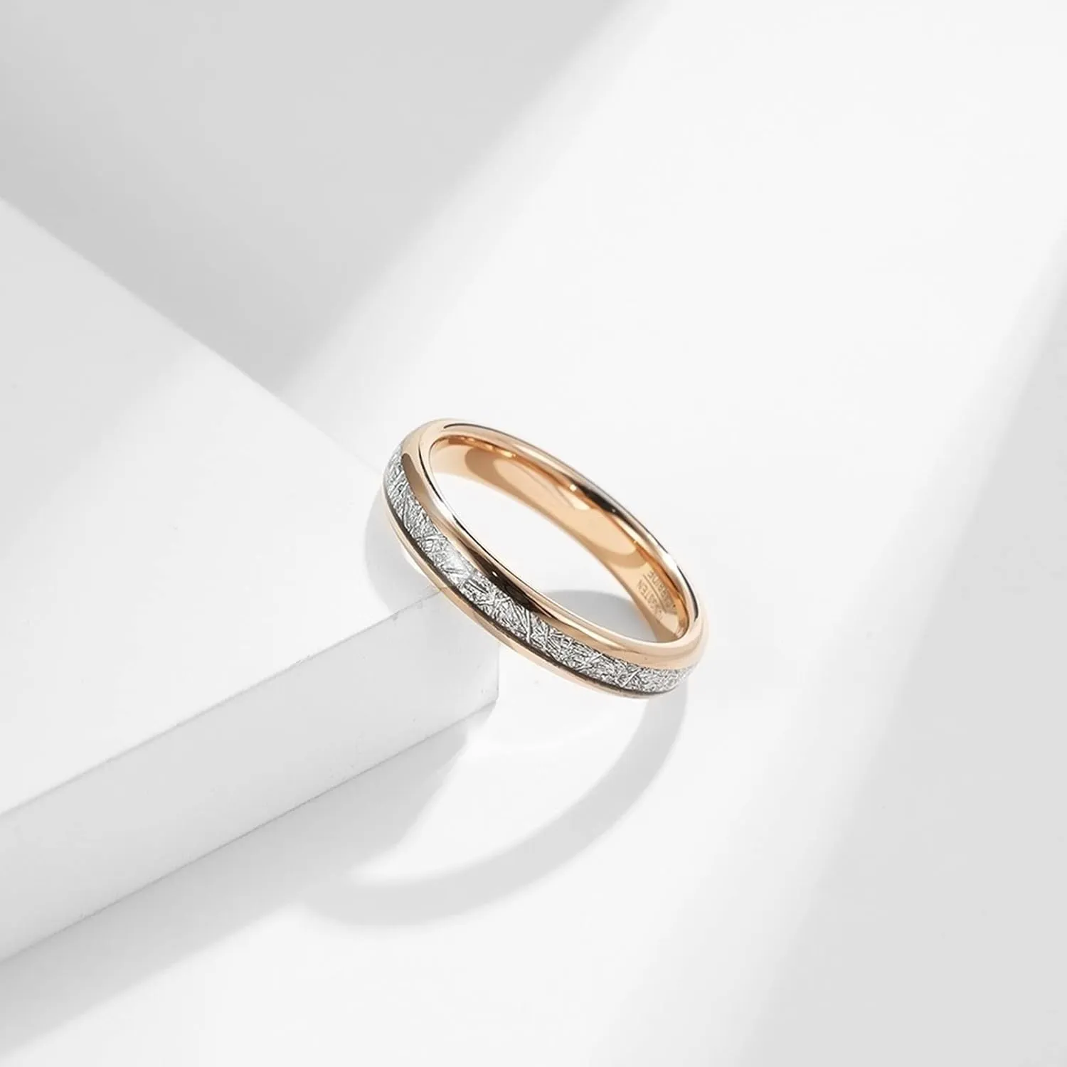 Couple Promise Rings, Mens Wedding Rings Tungsten 4mm 6mm Rose Gold Ring Inlay Metal Proposal Couple Ring