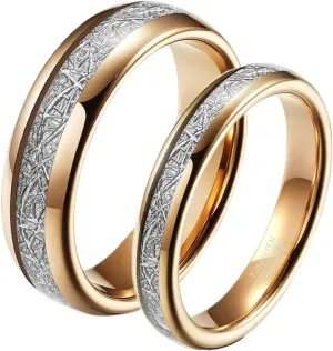 Couple Promise Rings, Mens Wedding Rings Tungsten 4mm 6mm Rose Gold Ring Inlay Metal Proposal Couple Ring