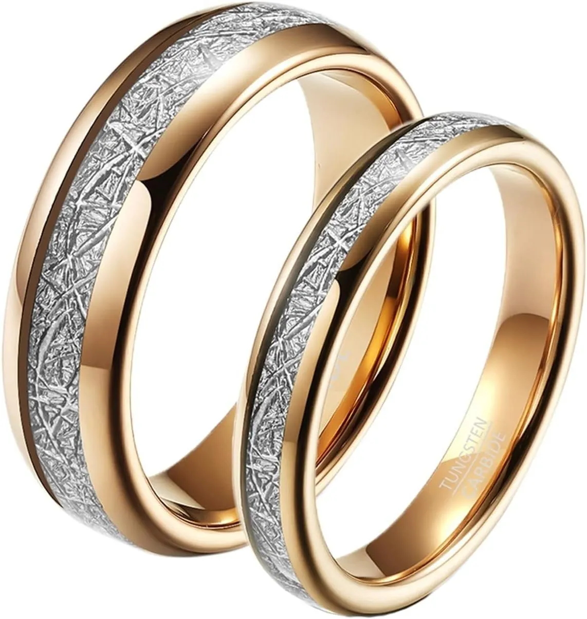 Couple Promise Rings, Mens Wedding Rings Tungsten 4mm 6mm Rose Gold Ring Inlay Metal Proposal Couple Ring