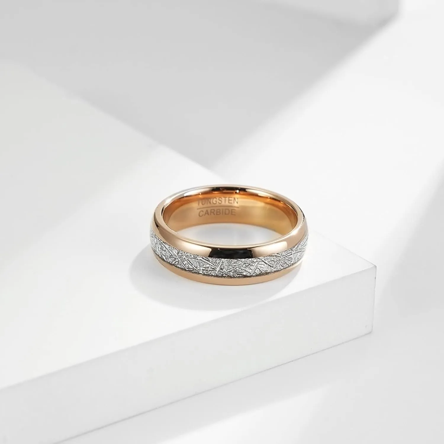 Couple Promise Rings, Mens Wedding Rings Tungsten 4mm 6mm Rose Gold Ring Inlay Metal Proposal Couple Ring
