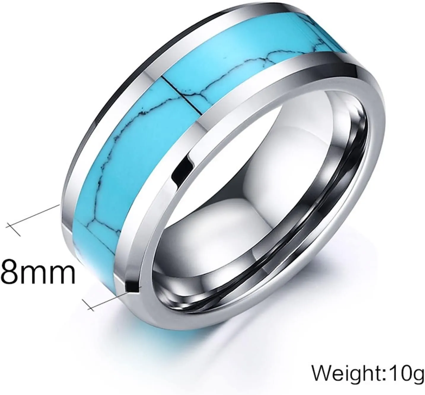 Couple Rings Customized Ring Engagement Men and Women,Couples Tungsten Rings 8MM Blue Silver Ring with Turquoise Couple Promise Rings
