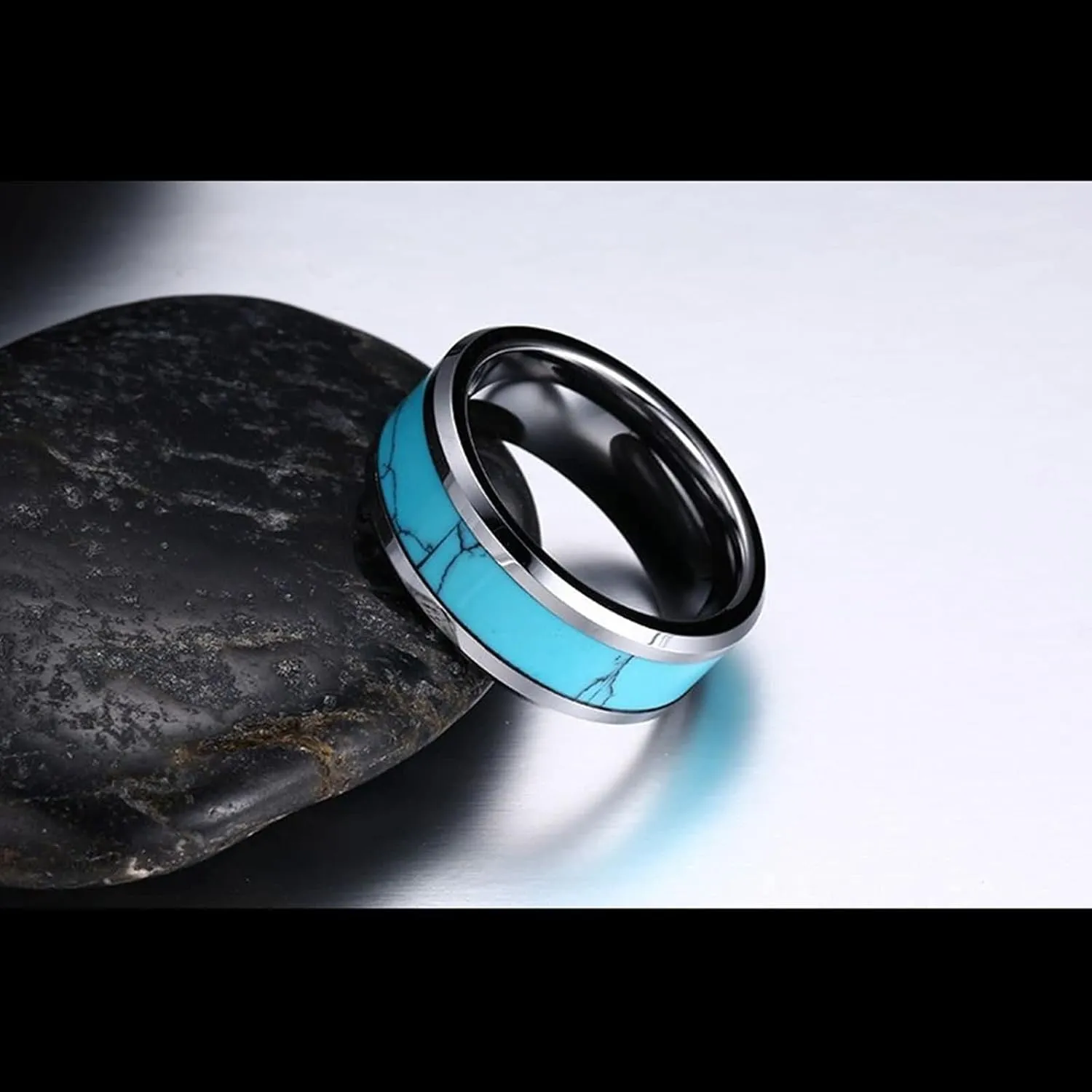 Couple Rings Customized Ring Engagement Men and Women,Couples Tungsten Rings 8MM Blue Silver Ring with Turquoise Couple Promise Rings