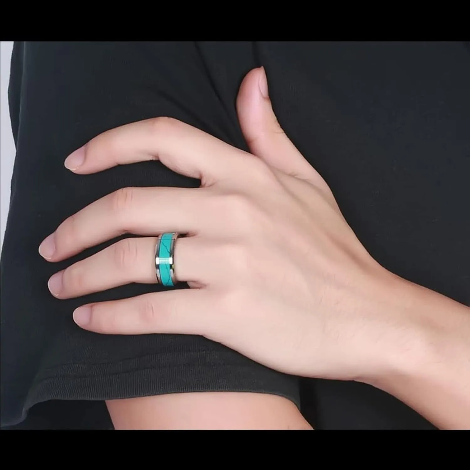 Couple Rings Customized Ring Engagement Men and Women,Couples Tungsten Rings 8MM Blue Silver Ring with Turquoise Couple Promise Rings