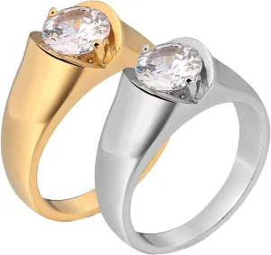Couple Rings Engravable Men and Women's Wedding Rings,Stainless Steel Band Silver Gold Ring Round White Cubic Zirconia Rings Couple