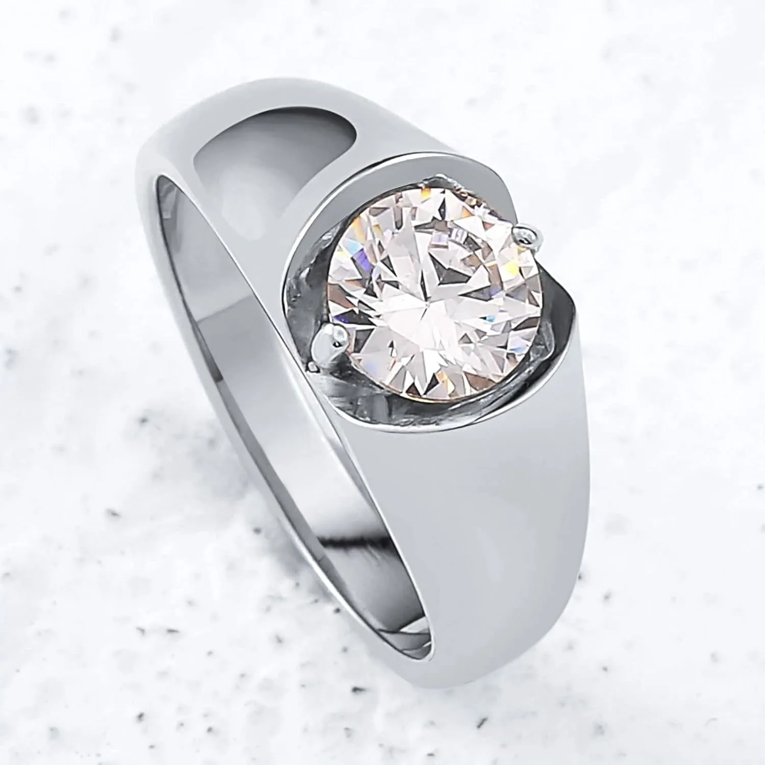 Couple Rings Engravable Men and Women's Wedding Rings,Stainless Steel Band Silver Gold Ring Round White Cubic Zirconia Rings Couple