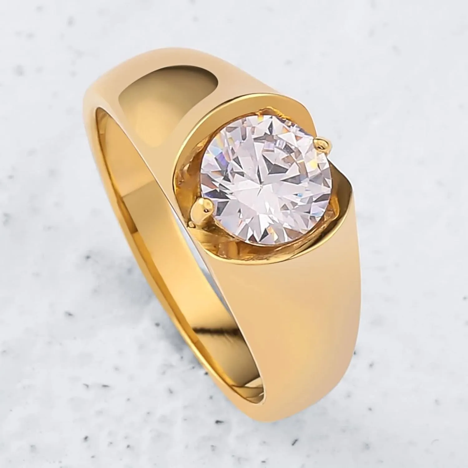 Couple Rings Engravable Men and Women's Wedding Rings,Stainless Steel Band Silver Gold Ring Round White Cubic Zirconia Rings Couple