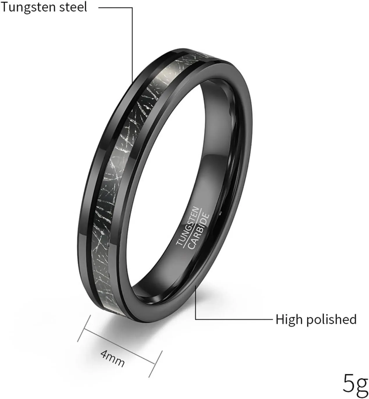 Couple Rings Engravable Women and Men Engagement Rings,Band Ring Tungsten 4MM Black Ring with Round Couple Promise Rings