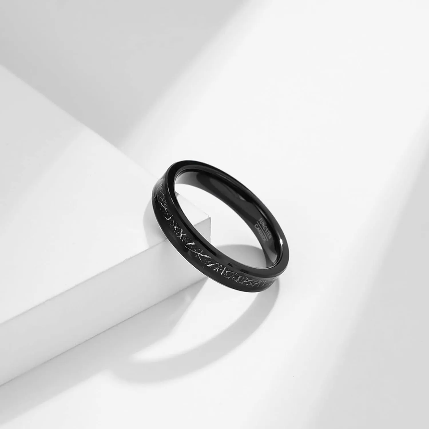 Couple Rings Engravable Women and Men Engagement Rings,Band Ring Tungsten 4MM Black Ring with Round Couple Promise Rings