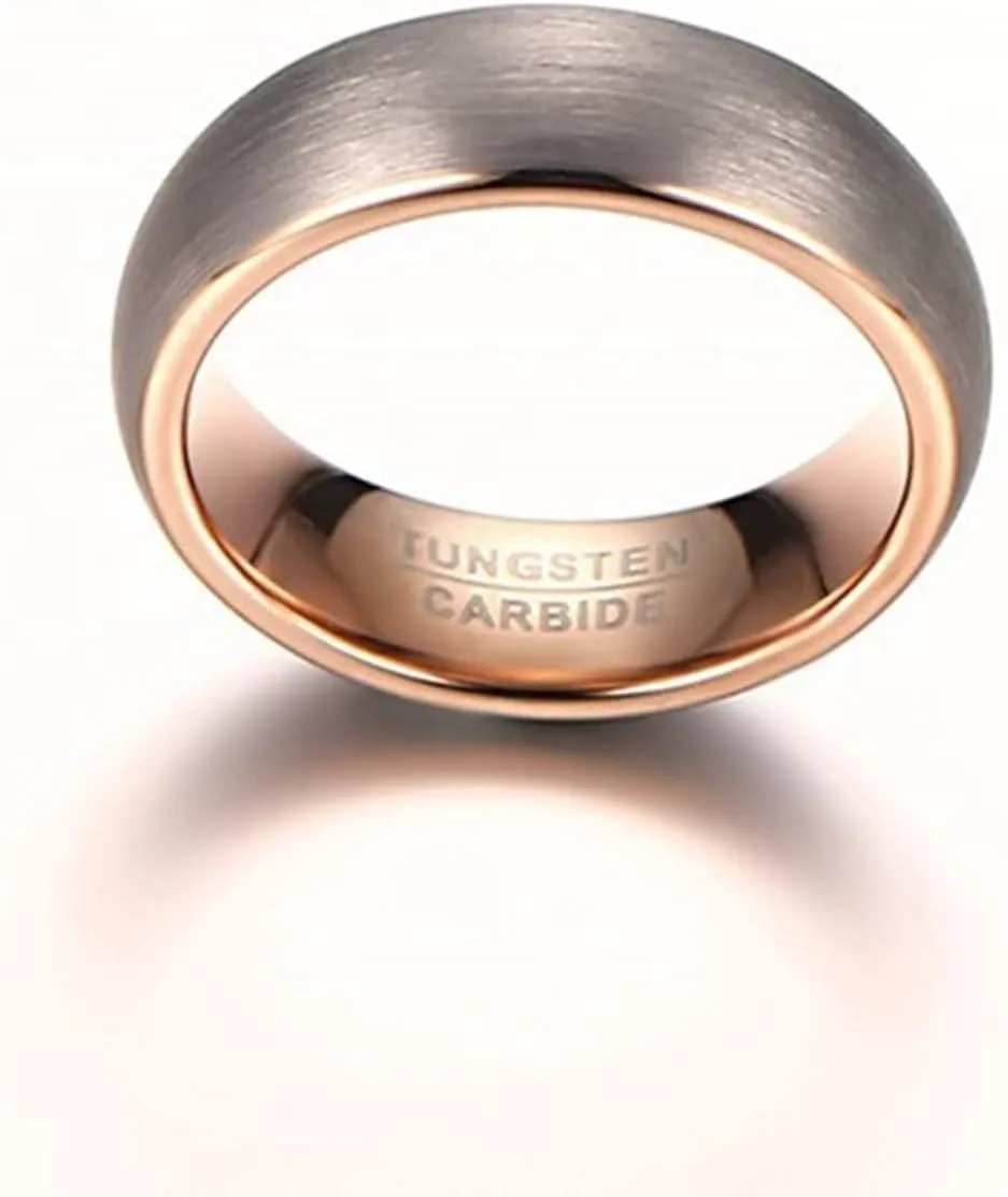 Couple Rings Engraving, Men Tungsten Ring Black Rose Gold Brushed Ring 8/6mm Wide Engagement Couple Rings