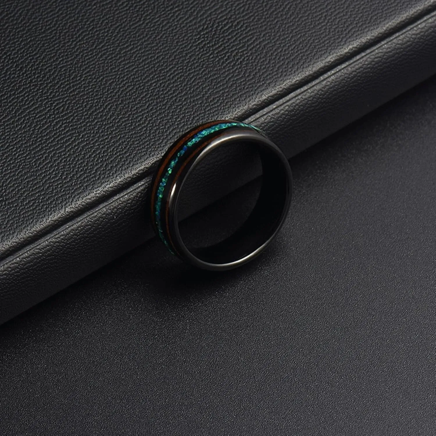Couple Rings Matching, Black Tungsten Rings for Men 8mm Ring Inlay Opal and Wood Men's and Women's Fashion Rings
