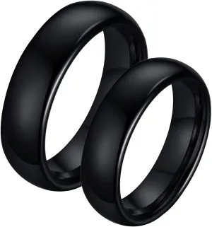 Couple Rings Matching, Black Tungsten Rings for Men Wedding Band Polished Ring 6mm Fashion Couple Ring