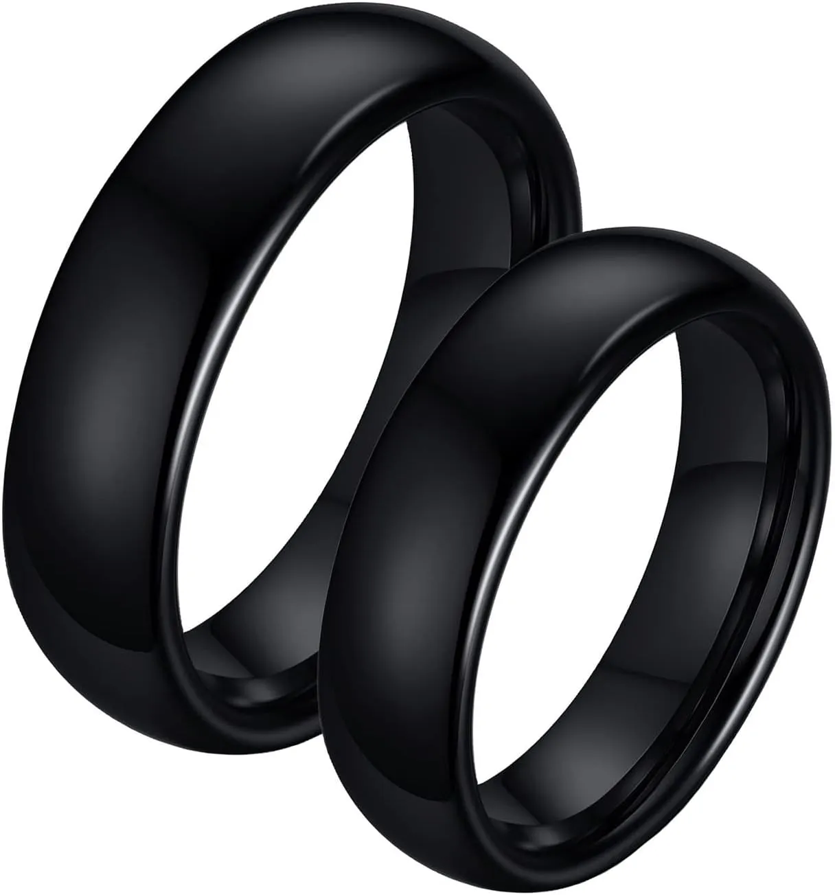 Couple Rings Matching, Black Tungsten Rings for Men Wedding Band Polished Ring 6mm Fashion Couple Ring