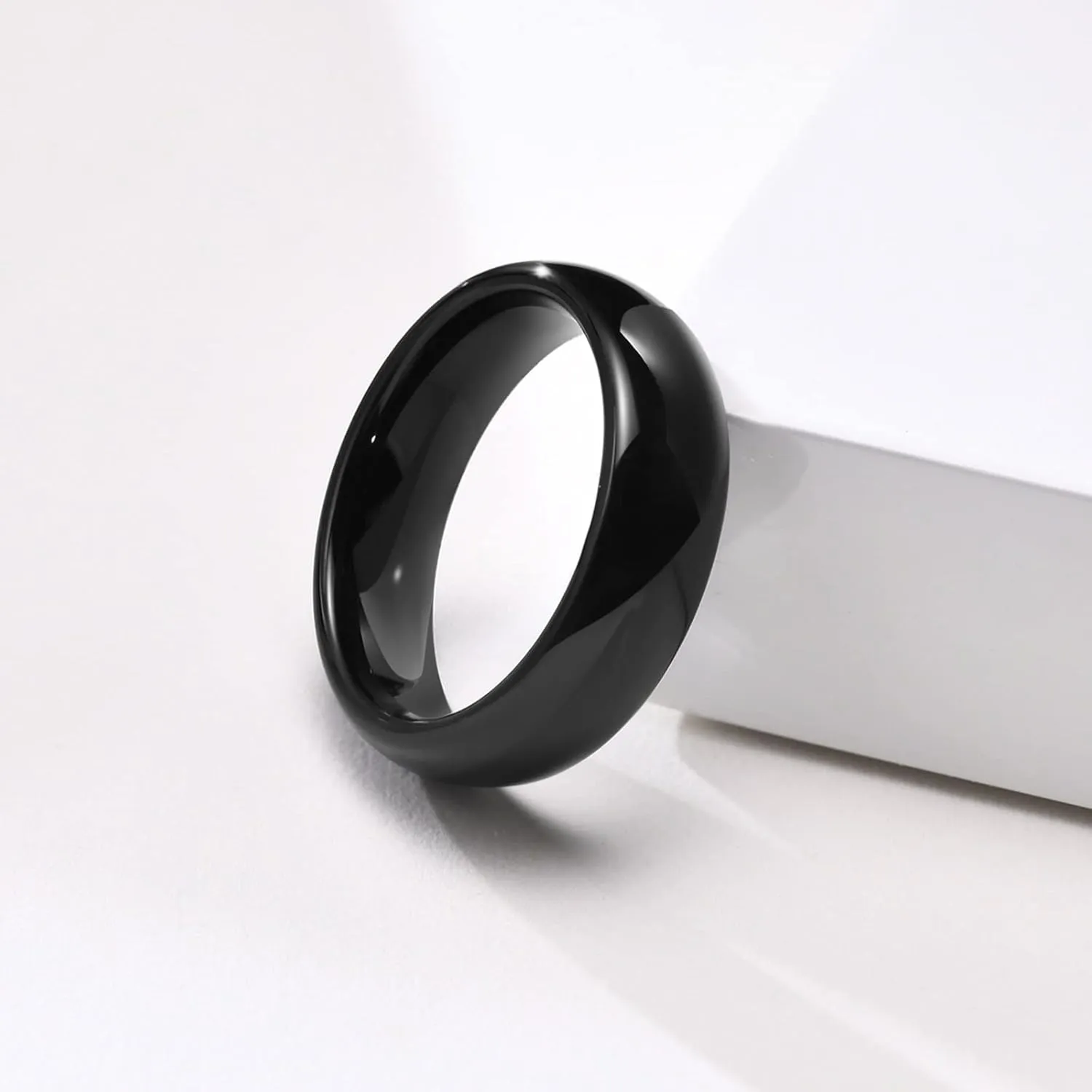 Couple Rings Matching, Black Tungsten Rings for Men Wedding Band Polished Ring 6mm Fashion Couple Ring