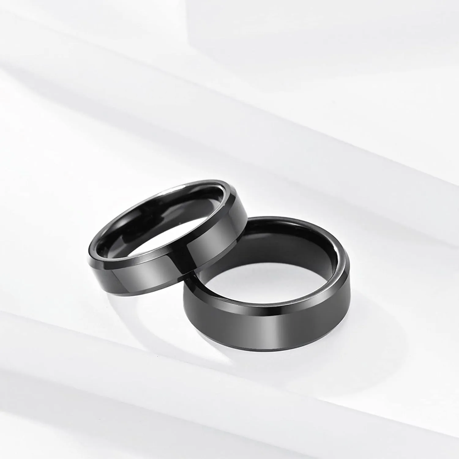 Couple Rings Personalized, Black Tungsten Rings for Men 6mm 8mm Ring Beveled Edge Rings for Men and Women