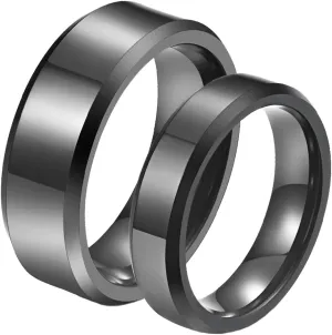 Couple Rings Personalized, Black Tungsten Rings for Men 6mm 8mm Ring Beveled Edge Rings for Men and Women