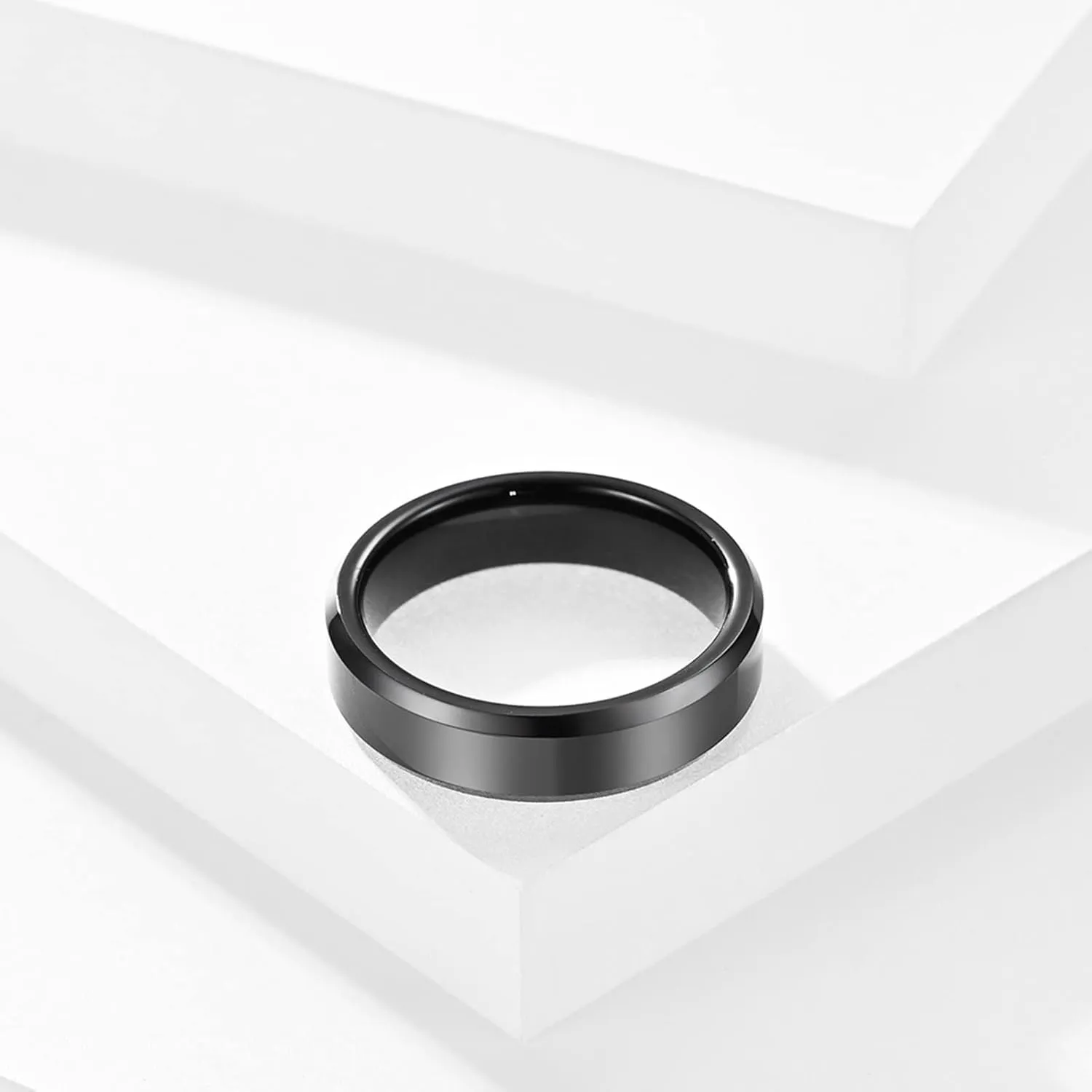 Couple Rings Personalized, Black Tungsten Rings for Men 6mm 8mm Ring Beveled Edge Rings for Men and Women