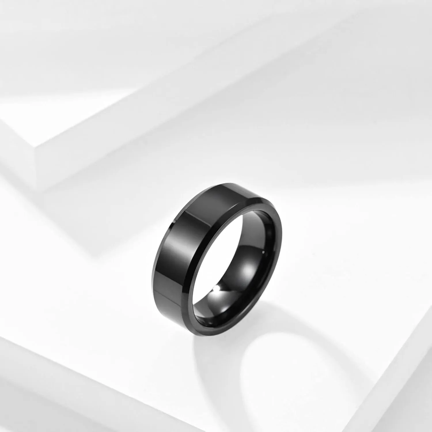 Couple Rings Personalized, Black Tungsten Rings for Men 6mm 8mm Ring Beveled Edge Rings for Men and Women