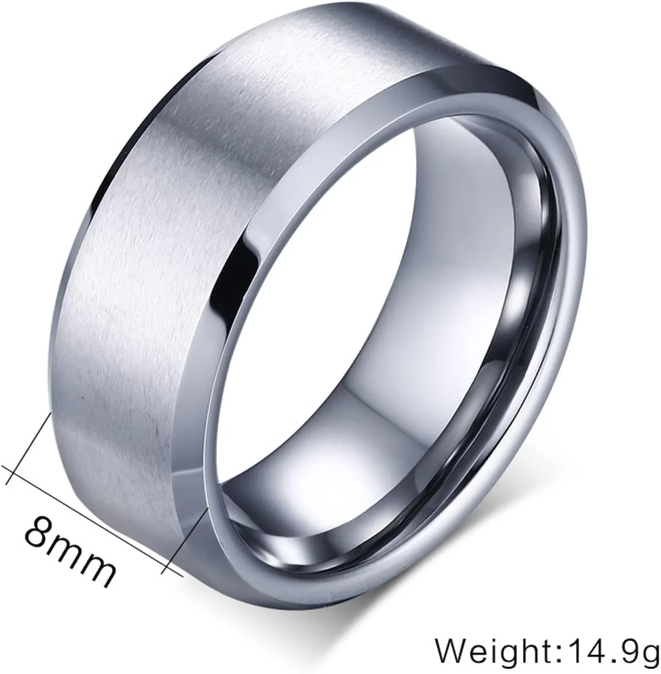 Couple Rings Promise, Tungsten Rings Women 8mm Silver Brushed Ring Beveled Edge Wedding Gifts for Couple