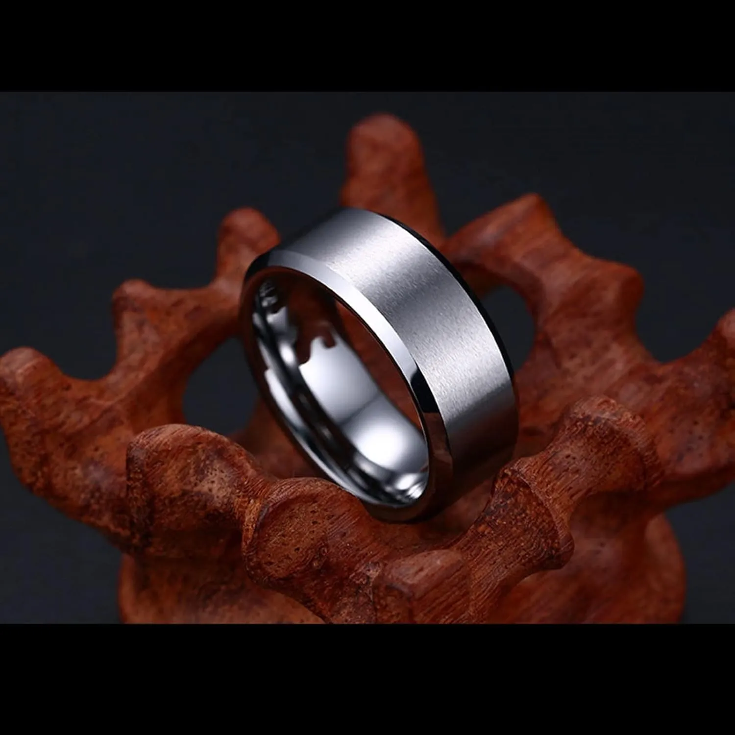 Couple Rings Promise, Tungsten Rings Women 8mm Silver Brushed Ring Beveled Edge Wedding Gifts for Couple