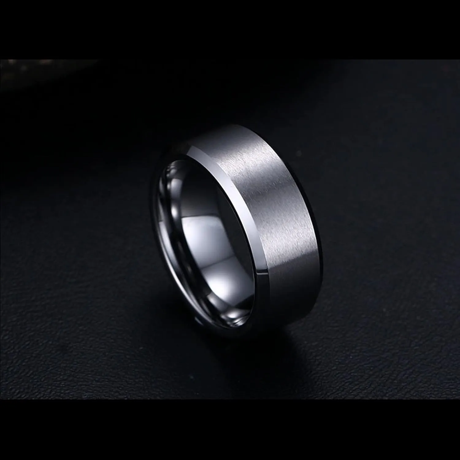 Couple Rings Promise, Tungsten Rings Women 8mm Silver Brushed Ring Beveled Edge Wedding Gifts for Couple