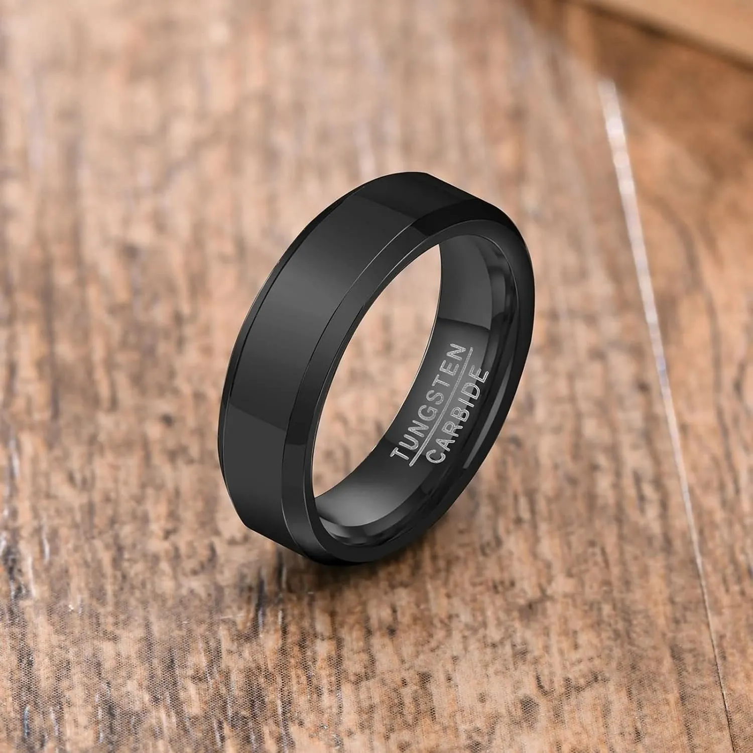 Couple Rings Wedding Set, Black Tungsten Rings for Men Wedding Band 6mm Ring Beveled Edge Valentine's Day Couple Rings