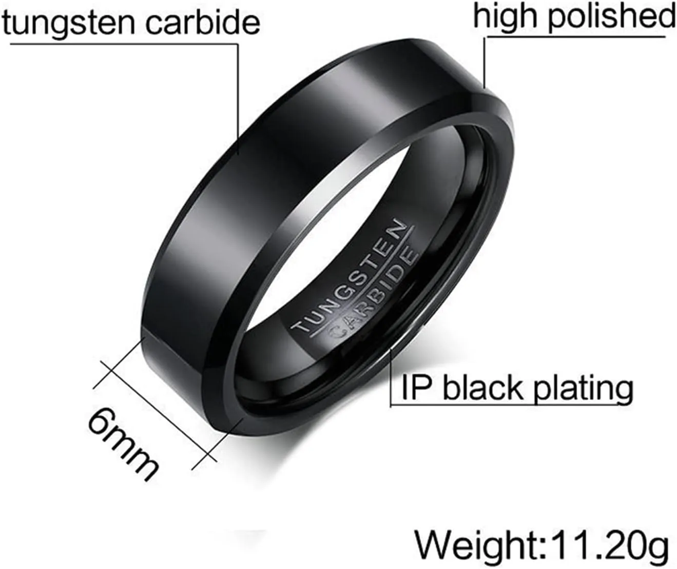 Couple Rings Wedding Set, Black Tungsten Rings for Men Wedding Band 6mm Ring Beveled Edge Valentine's Day Couple Rings