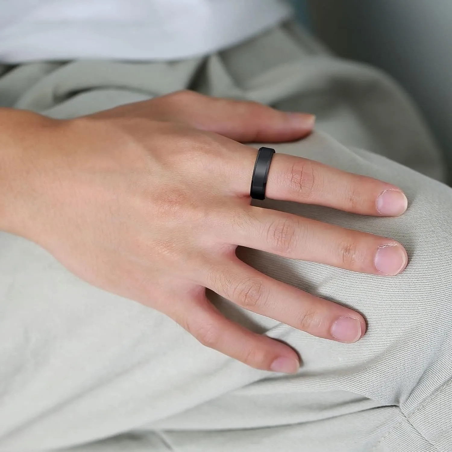 Couple Rings Wedding Set, Black Tungsten Rings for Men Wedding Band 6mm Ring Beveled Edge Valentine's Day Couple Rings