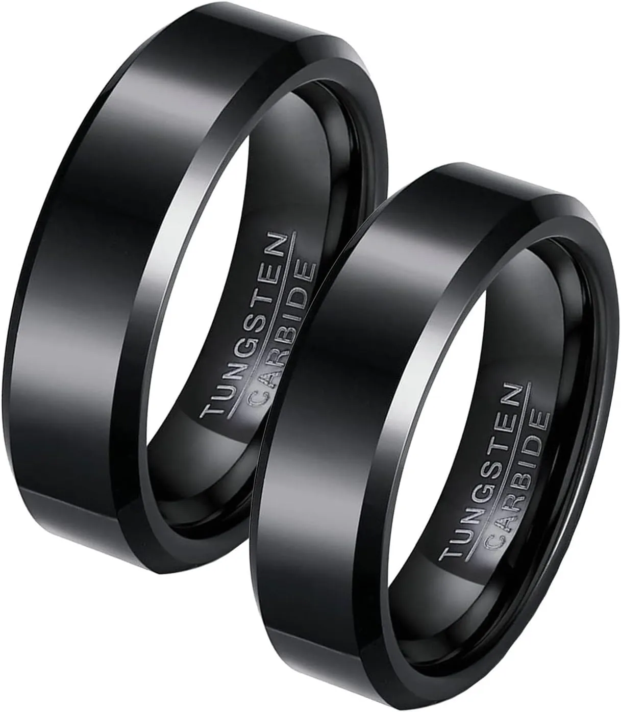 Couple Rings Wedding Set, Black Tungsten Rings for Men Wedding Band 6mm Ring Beveled Edge Valentine's Day Couple Rings