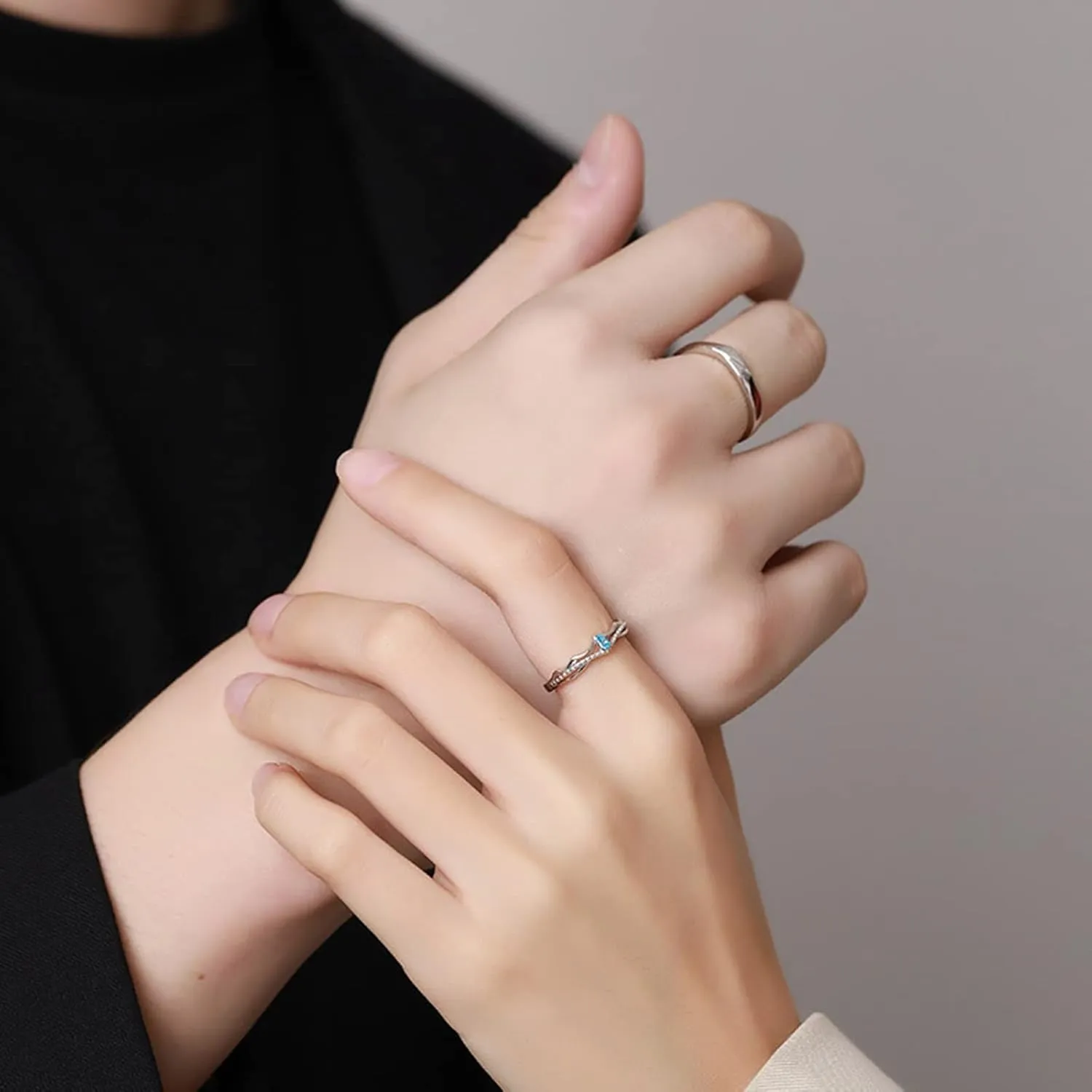Couple Wedding Rings Set, Engagement Rings for Couples Adjustable Personalized 925 Sterling Silver Polished Crown Ring with Cubic Zirconia