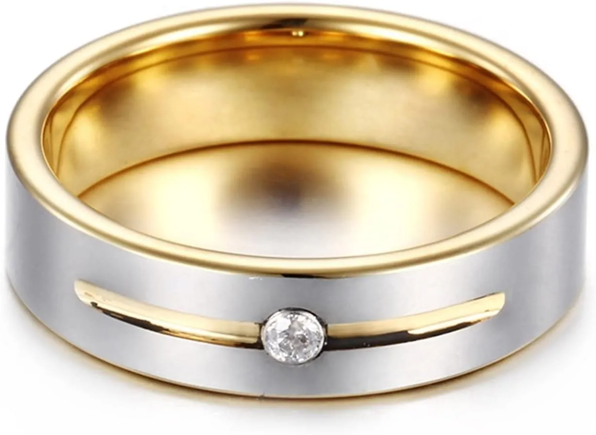 Couple Wedding Rings, Tungsten Wedding Rings for Men Silver Gold Ring with Zirconia Proposal Couple Ring