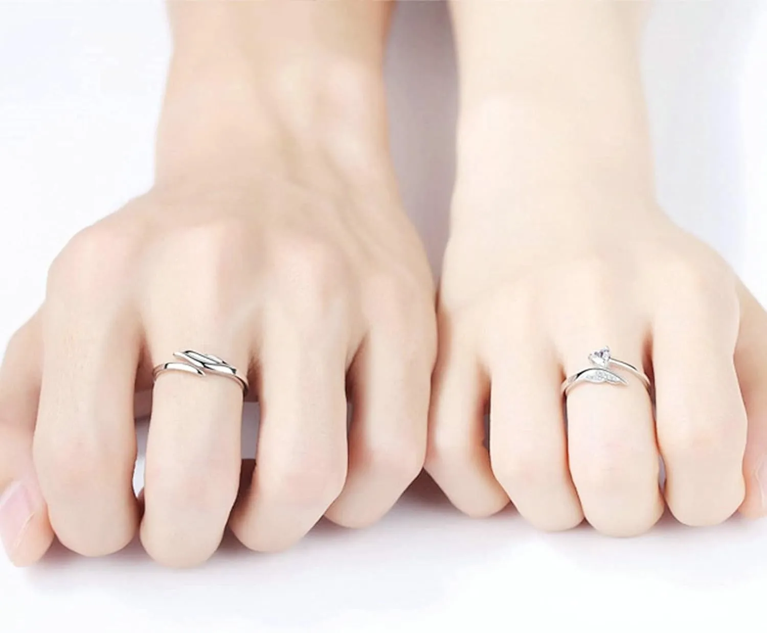 Couples Jewelry for Him and Her Rings, Couple Rings Adjustable Sterling Silver Customizable Angel Wing Ring with Cubic Zirconia
