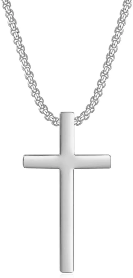 Cross Necklace For Men, Sliver Mens Cross Necklaces And Stainless Steel Pendant, Chains For Men 24 Inch