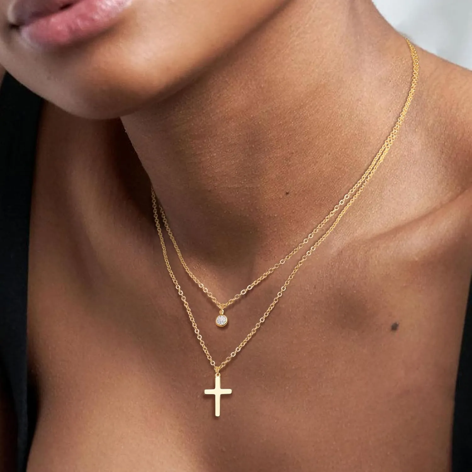 Cross Necklace for Women, 14K Gold/Silver Layered Cross Necklaces Dainty Cubic Zirconia Cross Necklaces Sideways Pearl Cross Choker Necklace for Women Trendy Necklace for Women Jewelry Gift