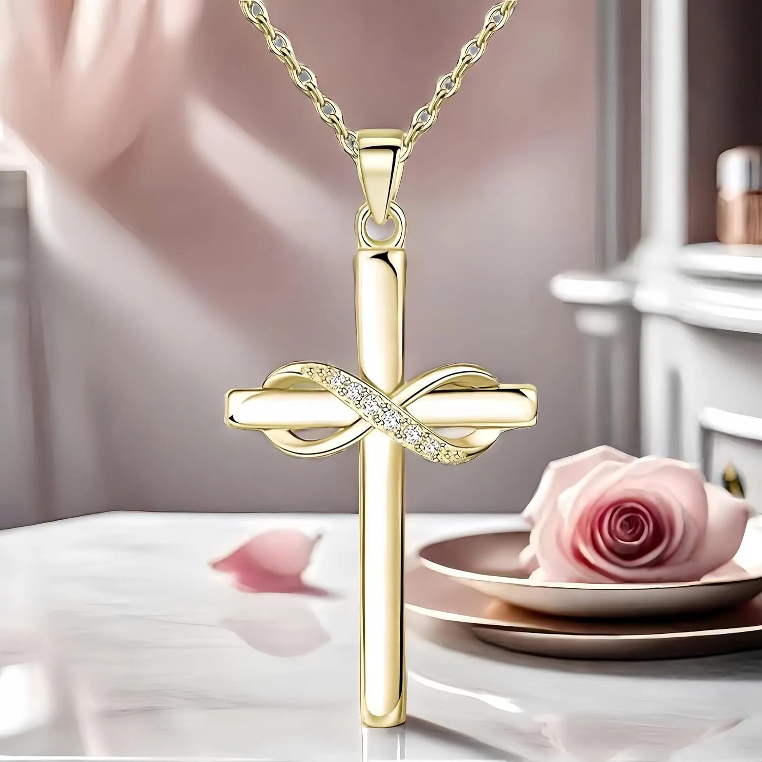 Cross Necklace for Women |18K Gold Plated Sterling Silver Cross Necklaces | Gold Pendant for Women