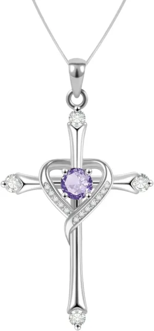 Cross Necklace for Women 925 Sterling Silver Cross Necklace Baptism Christian Gifts for Women February CZ Birthstone Necklace Religious Gifts with Bible Box Women'S Crucifix Jewelry with Snake Chain