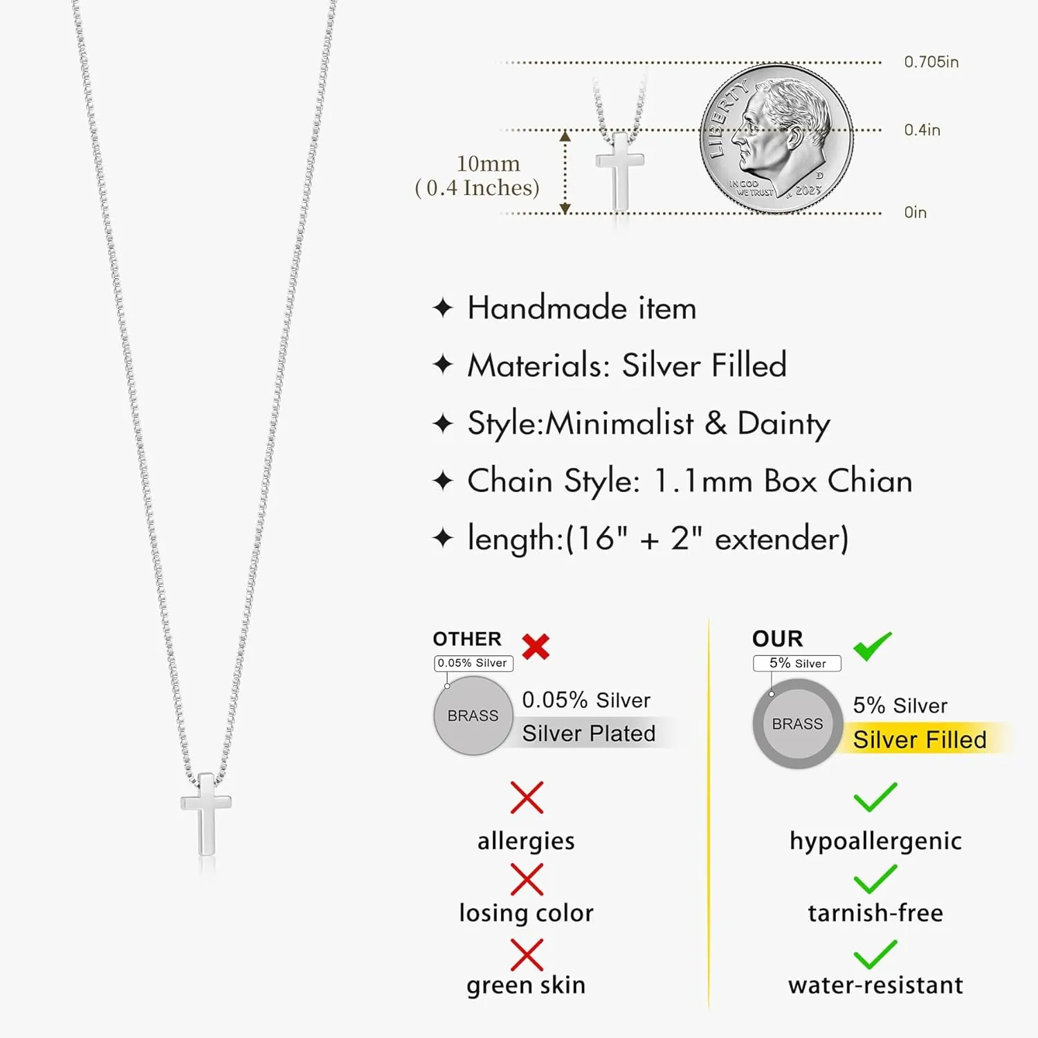 Cross Necklace for Women, Dainty14K Real Gold Silver Plated Cross Choker Pendant Jewelry Non Tarnish Waterproof Trendy Cute Simple Small Necklace Easter Christian Baptism Religious Faith Jewelry Gifts