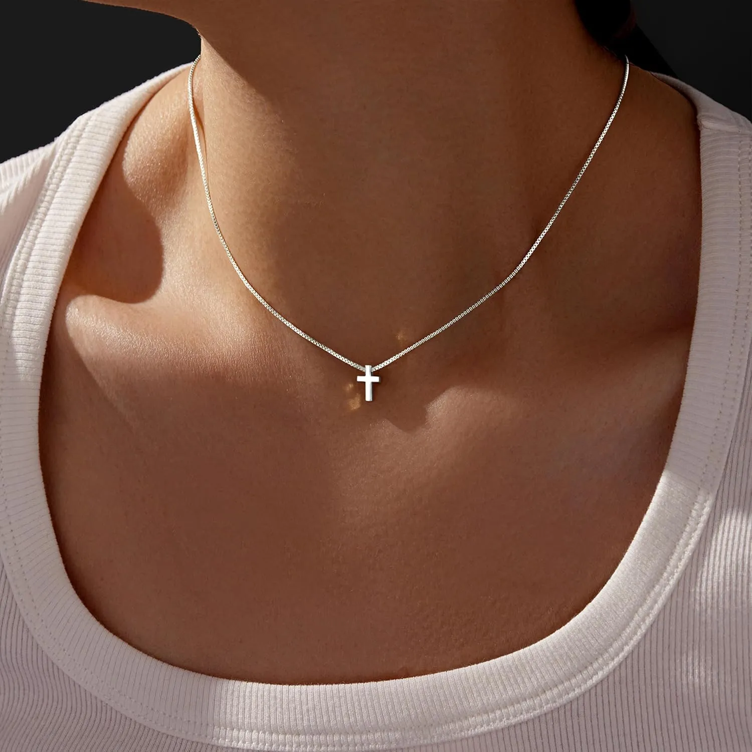 Cross Necklace for Women, Dainty14K Real Gold Silver Plated Cross Choker Pendant Jewelry Non Tarnish Waterproof Trendy Cute Simple Small Necklace Easter Christian Baptism Religious Faith Jewelry Gifts