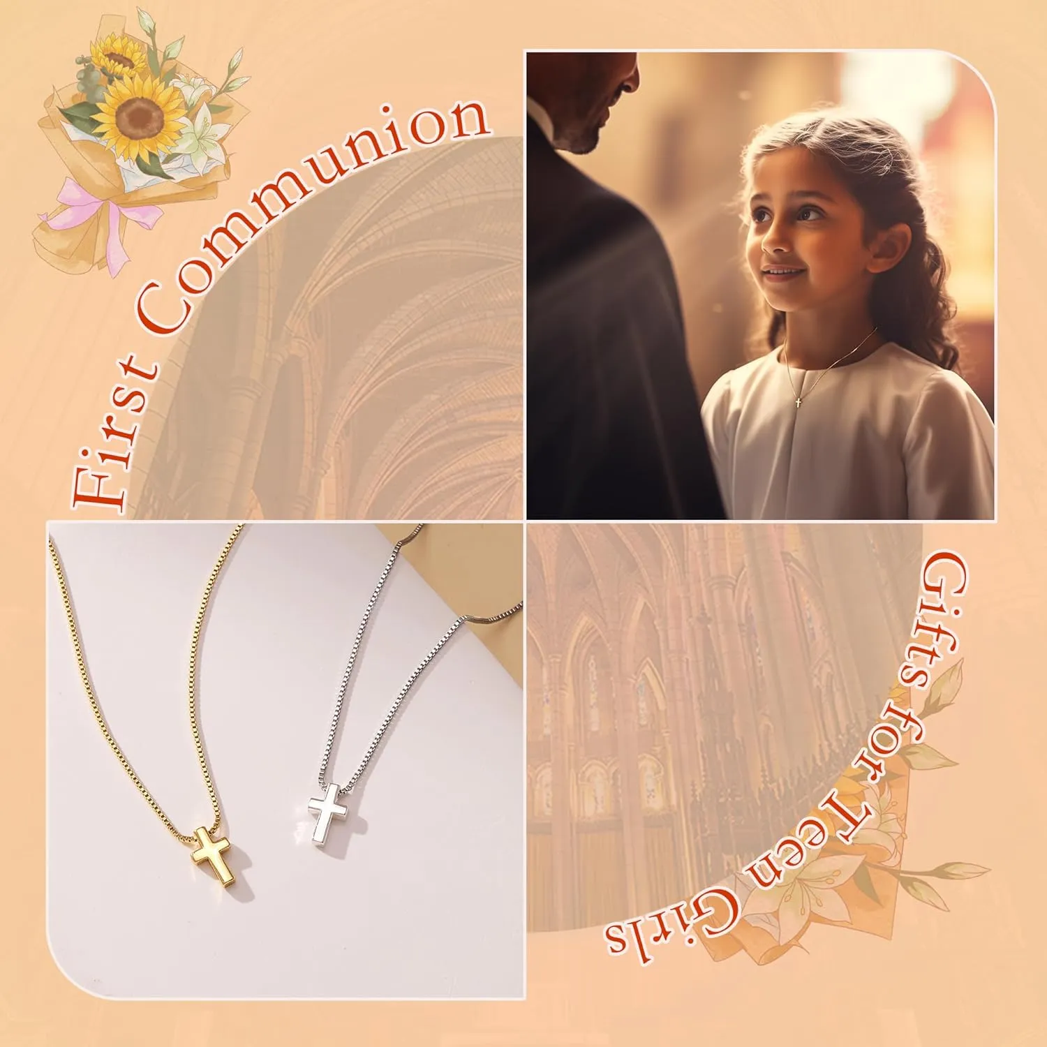 Cross Necklace for Women, Dainty14K Real Gold Silver Plated Cross Choker Pendant Jewelry Non Tarnish Waterproof Trendy Cute Simple Small Necklace Easter Christian Baptism Religious Faith Jewelry Gifts