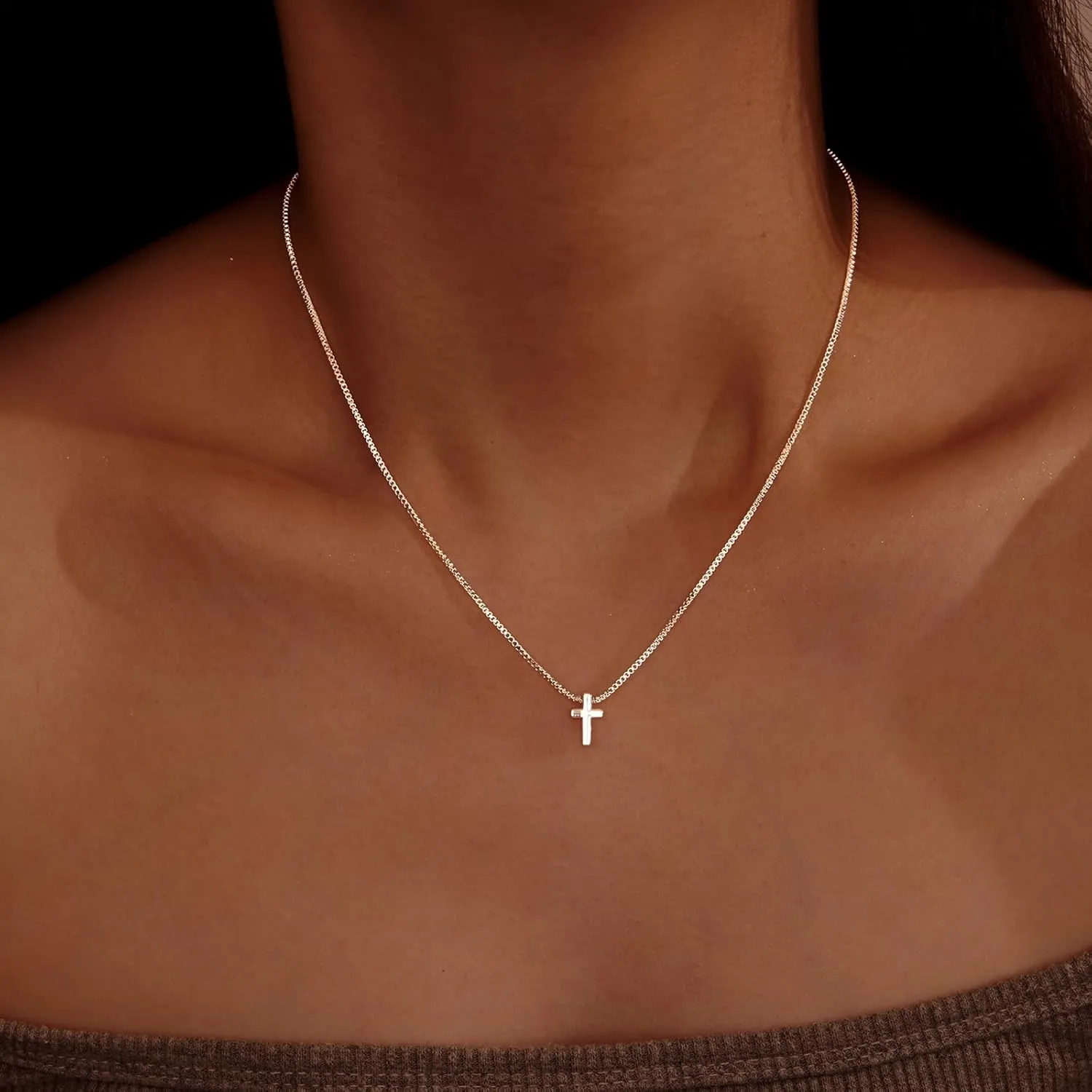 Cross Necklace for Women, Dainty14K Real Gold Silver Plated Cross Choker Pendant Jewelry Non Tarnish Waterproof Trendy Cute Simple Small Necklace Easter Christian Baptism Religious Faith Jewelry Gifts