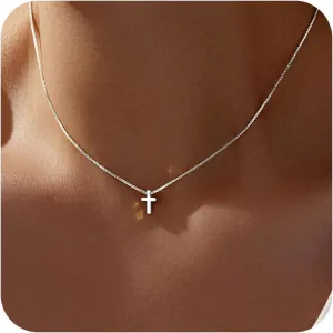 Cross Necklace for Women, Dainty14K Real Gold Silver Plated Cross Choker Pendant Jewelry Non Tarnish Waterproof Trendy Cute Simple Small Necklace Easter Christian Baptism Religious Faith Jewelry Gifts
