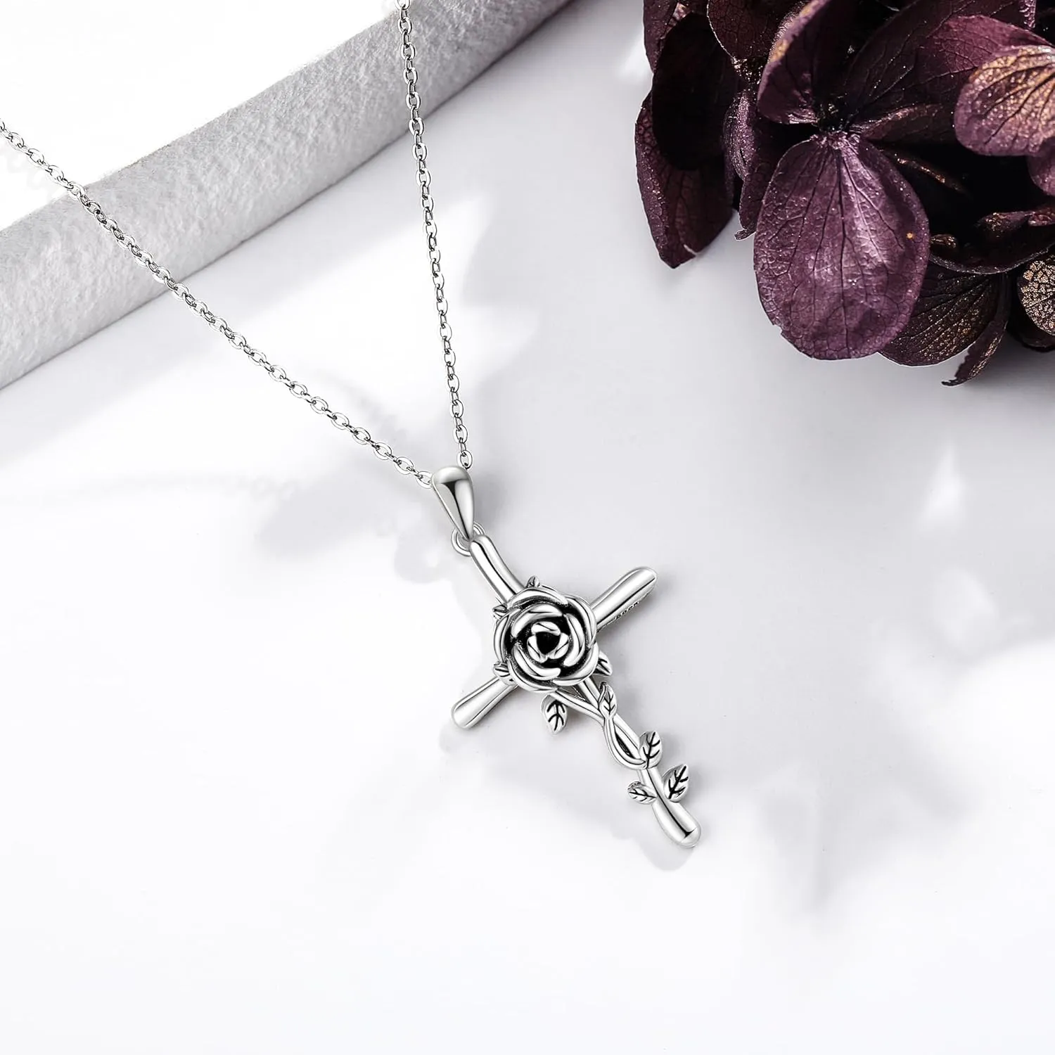 Cross Necklace S925 Sterling Silver Bee/Rose/Hummingbird/Butterfly/Cardinal Cross Necklaces Faith Christian Jewelry Gifts For Women