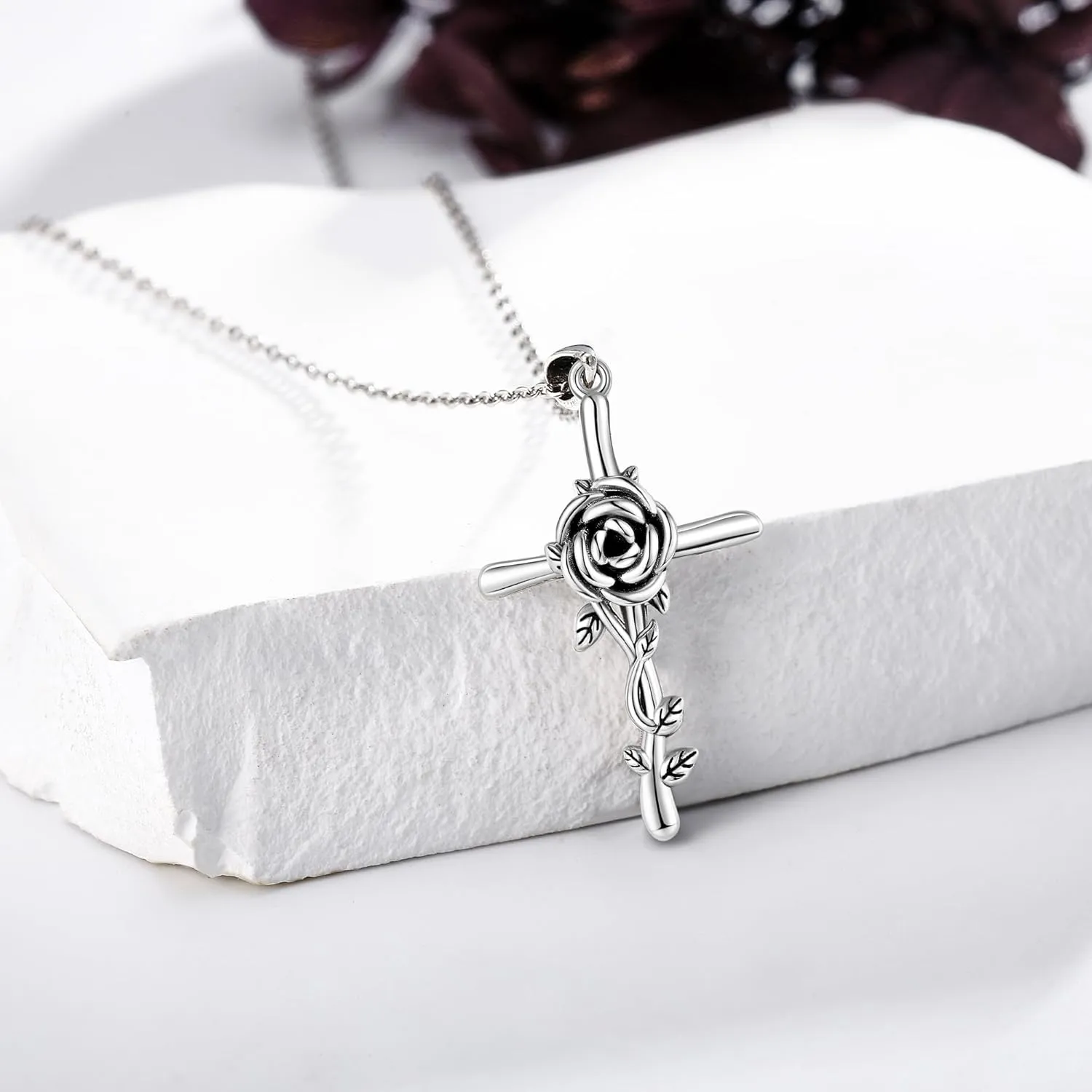 Cross Necklace S925 Sterling Silver Bee/Rose/Hummingbird/Butterfly/Cardinal Cross Necklaces Faith Christian Jewelry Gifts For Women