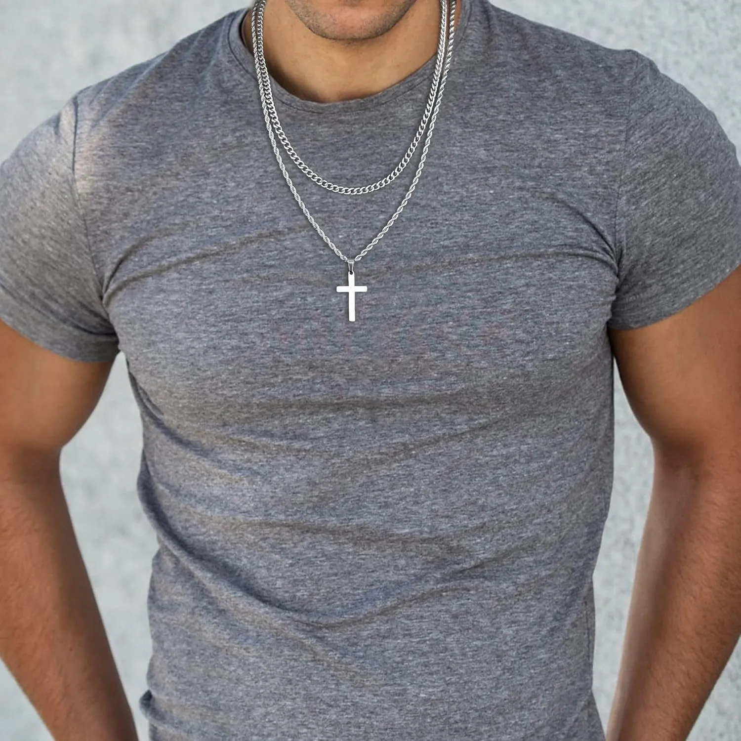 Cross Pendant Necklace for Men Women,Silver Gold Black Stainless Steel Layered Chain Christian Faith Cross Necklaces