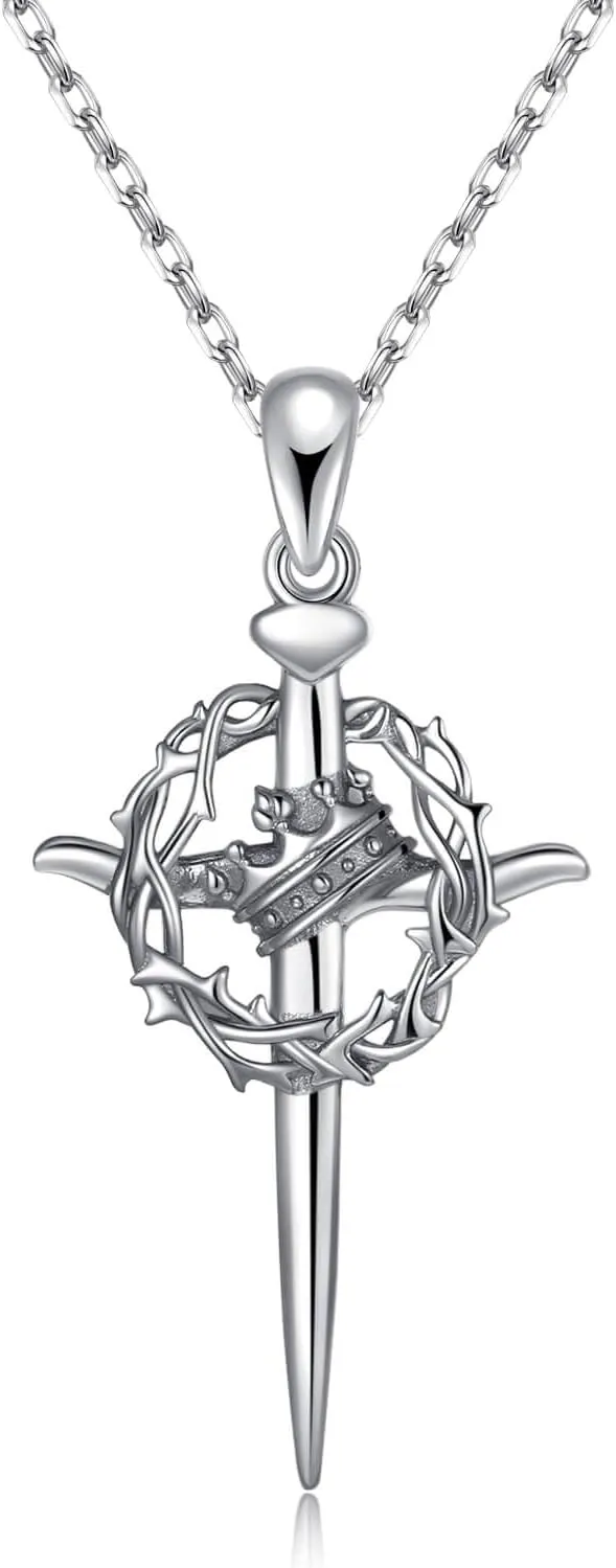 Crown of Thorns Cross Necklaces Sterling Silver Nails Cross Pendant Necklace Christian Crucifix Catholic Jewelry Gifts for Women