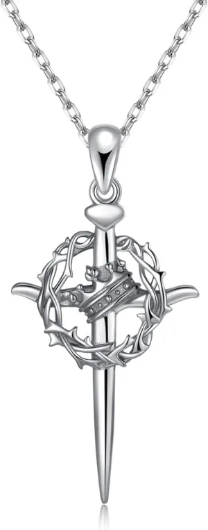 Crown of Thorns Cross Necklaces Sterling Silver Nails Cross Pendant Necklace Christian Crucifix Catholic Jewelry Gifts for Women
