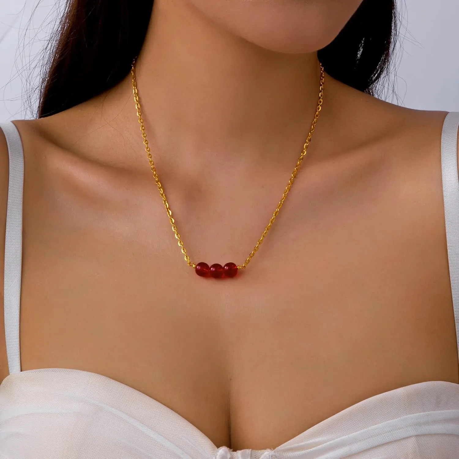 Crystal Necklace & Bracelet Set Natural Healing Gemstone Pendant Choker Necklace and Beaded Link Bracelet Carnelian Amethyst Jade Handmade Jewelry Spiritual Gifts (Red Carnelian)